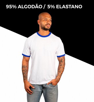 CAMISETA BASICA COM ELASTANO BRANCA COM ROYAL